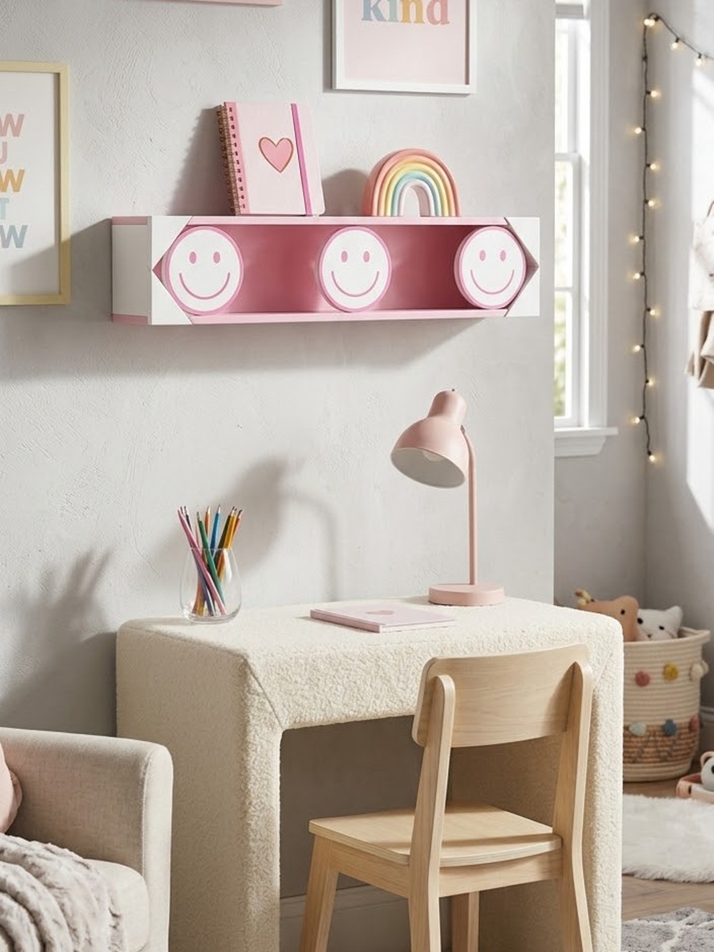 Smiley Rack Wood New pink white kids dopamine colorful fun